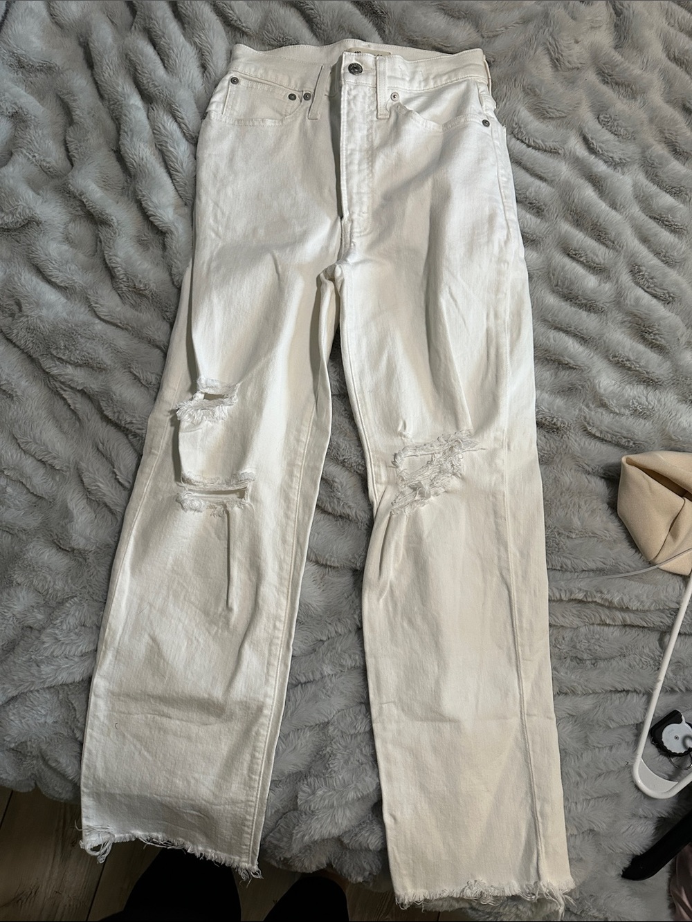 Madewell White Distressed Straight-Leg Jeans